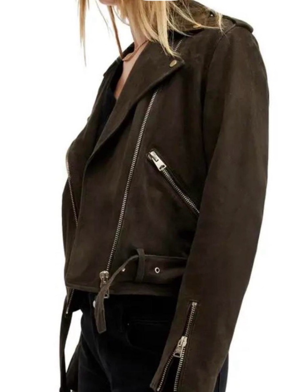 All Saints Brown Suede Moto Jacket